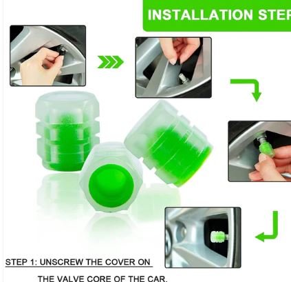 Luminous Tyre Valve Caps Glow in the Dark – LED Style Air Stem Covers for Car & Bike (4 Pcs, Mixed Colours) - Image 3