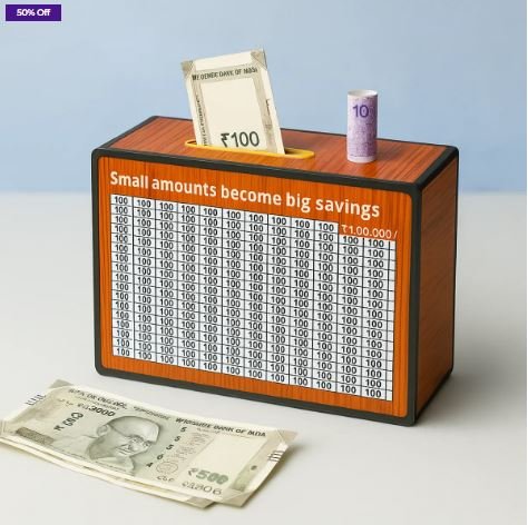 Vasu Creation Wooden Daily Savings Box | Money Saving Piggy Bank for Home & Kids | Coin & Cash Storage Box