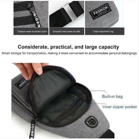 Waterproof Waist Bag / Shoulder Crossbody Bag with USB Charging Slot – Travel, Outdoor & Daily Use - Image 3