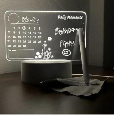 3D LED Acrylic Writing Board with Reusable Message Lamp, Erasable Pen & USB Cable – Custom Note Night Light for Study Table, Office Desk & Gifting