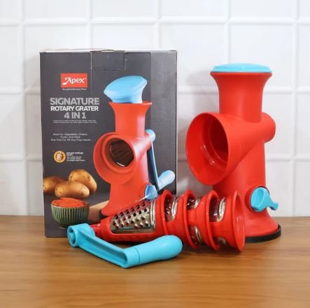Apex 4 in 1 Signature Rotary Grater with Interchangeable Blades for Cheese, Vegetables & Fruits - Image 2