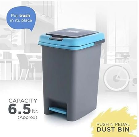 Apex Plastic Push-N-Pedal Dust Bin 6.5 Liters (1 Pc / Assorted Colors) - Image 3