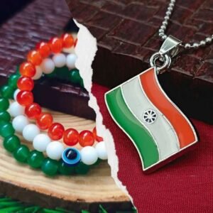 Flag Pendant with Tricolor Bracelet Combo – Patriotic Jewelry Set for Men & Women