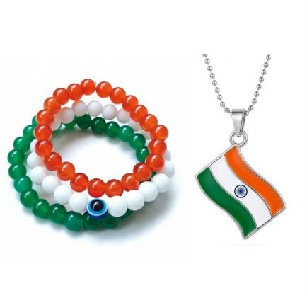 Flag Pendant with Tricolor Bracelet Combo – Patriotic Jewelry Set for Men & Women - Image 2