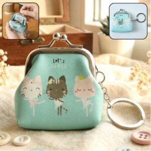 Cute Cartoon Cat Printed Mini Coin Purse Keychain (1 Pc)