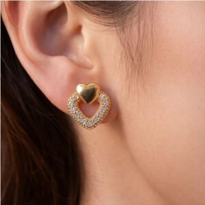 Heart Design Stud Earrings with Crystal-Style Accents for Women & Girls