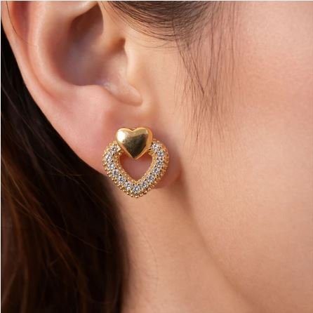 Heart Design Stud Earrings with Crystal-Style Accents for Women & Girls