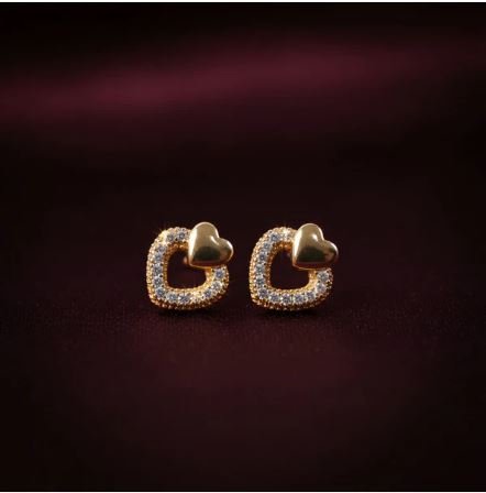 Heart Design Stud Earrings with Crystal-Style Accents for Women & Girls - Image 4