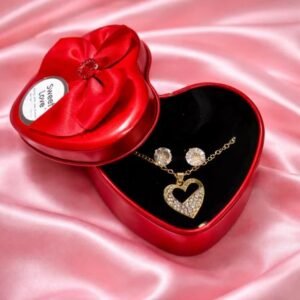 Heart Pendant Necklace Gift Set with Decorative Heart Box for Gifting (Design May Vary)
