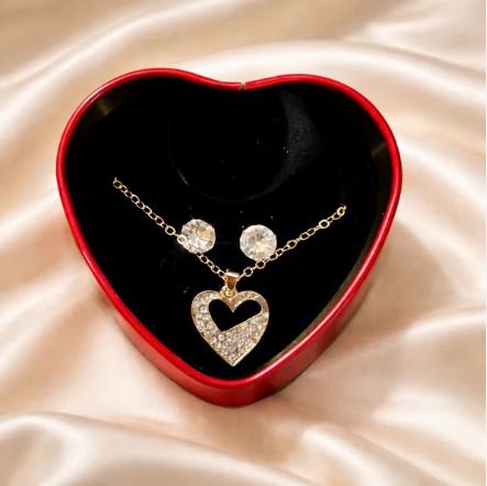 Heart Pendant Necklace Gift Set with Decorative Heart Box for Gifting (Design May Vary) - Image 7