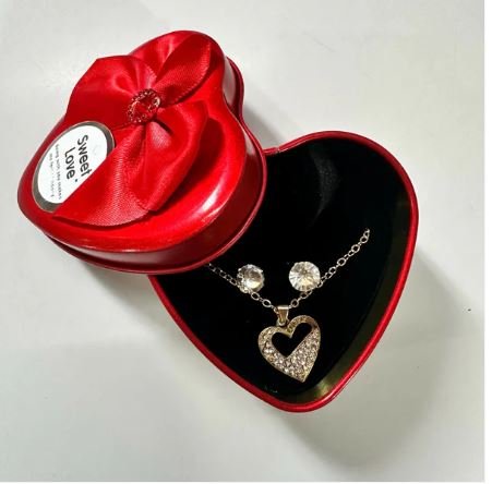 Heart Pendant Necklace Gift Set with Decorative Heart Box for Gifting (Design May Vary) - Image 3