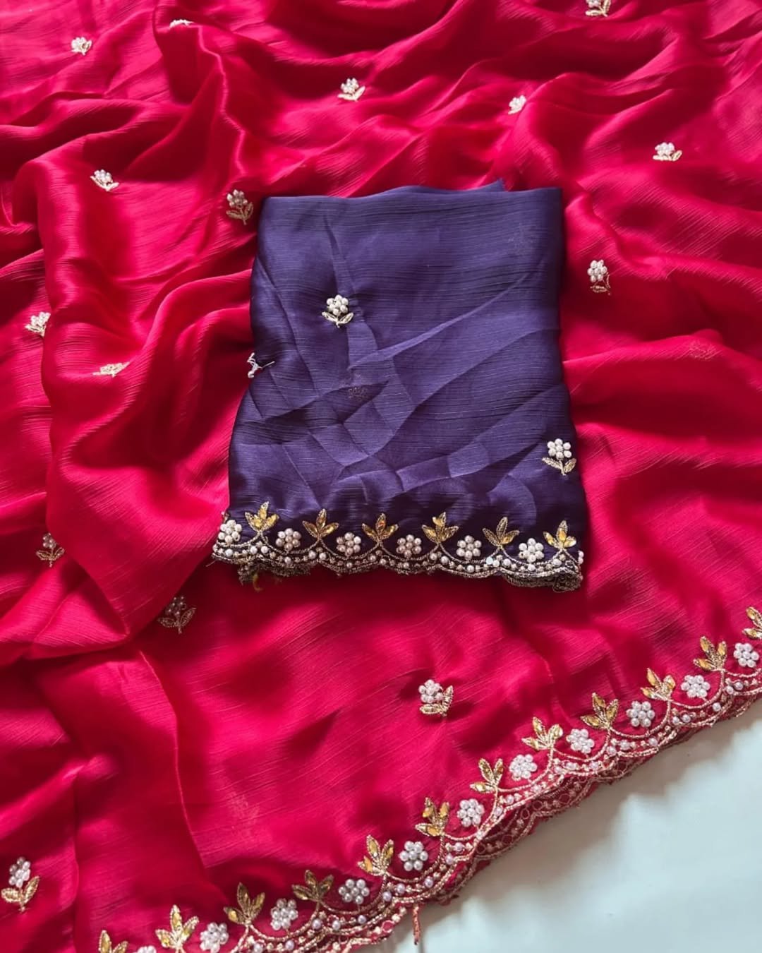 Divine Beads Zari Embroidery Saree - Image 3